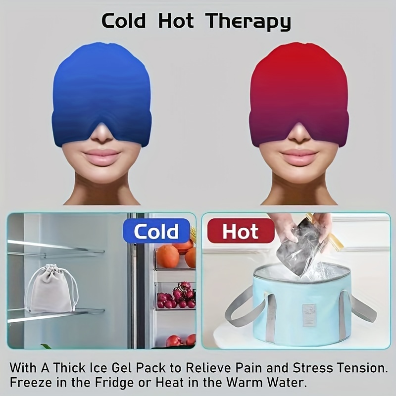 Gorro para aliviar la migraña: envoltura de cabeza de hielo caliente y frío  para aliviar el dolor de cabeza, tensión y dolores de cabeza sinusales
