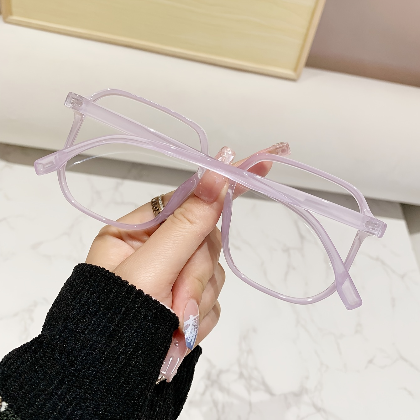large square frame clear lens glasses cute fashion Temu Georgia