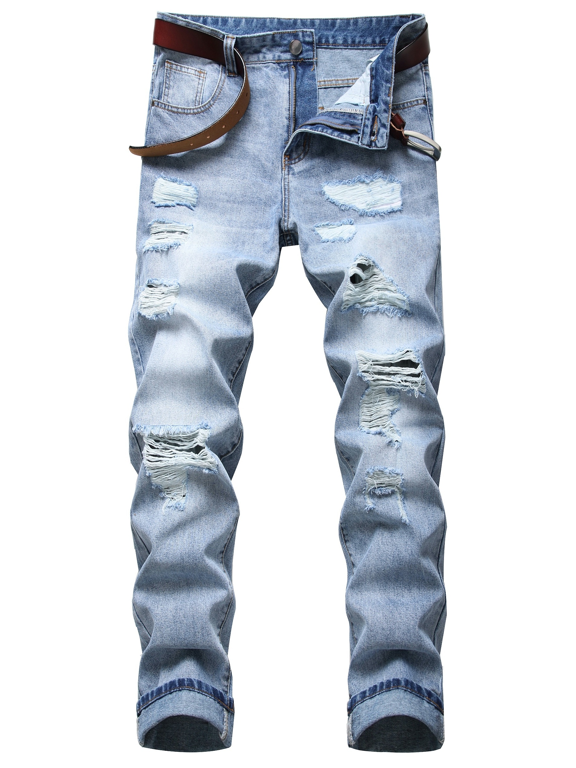 Jeans Ajustados Rotos Destruidos Pantalones Mezclilla - Temu