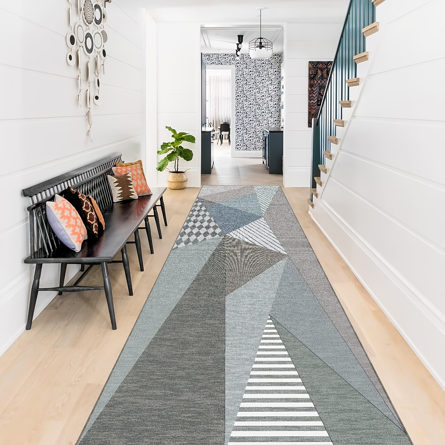 Nordic Style Geometric Stone Pattern Kitchen Rug Soft Non-slip Carpet