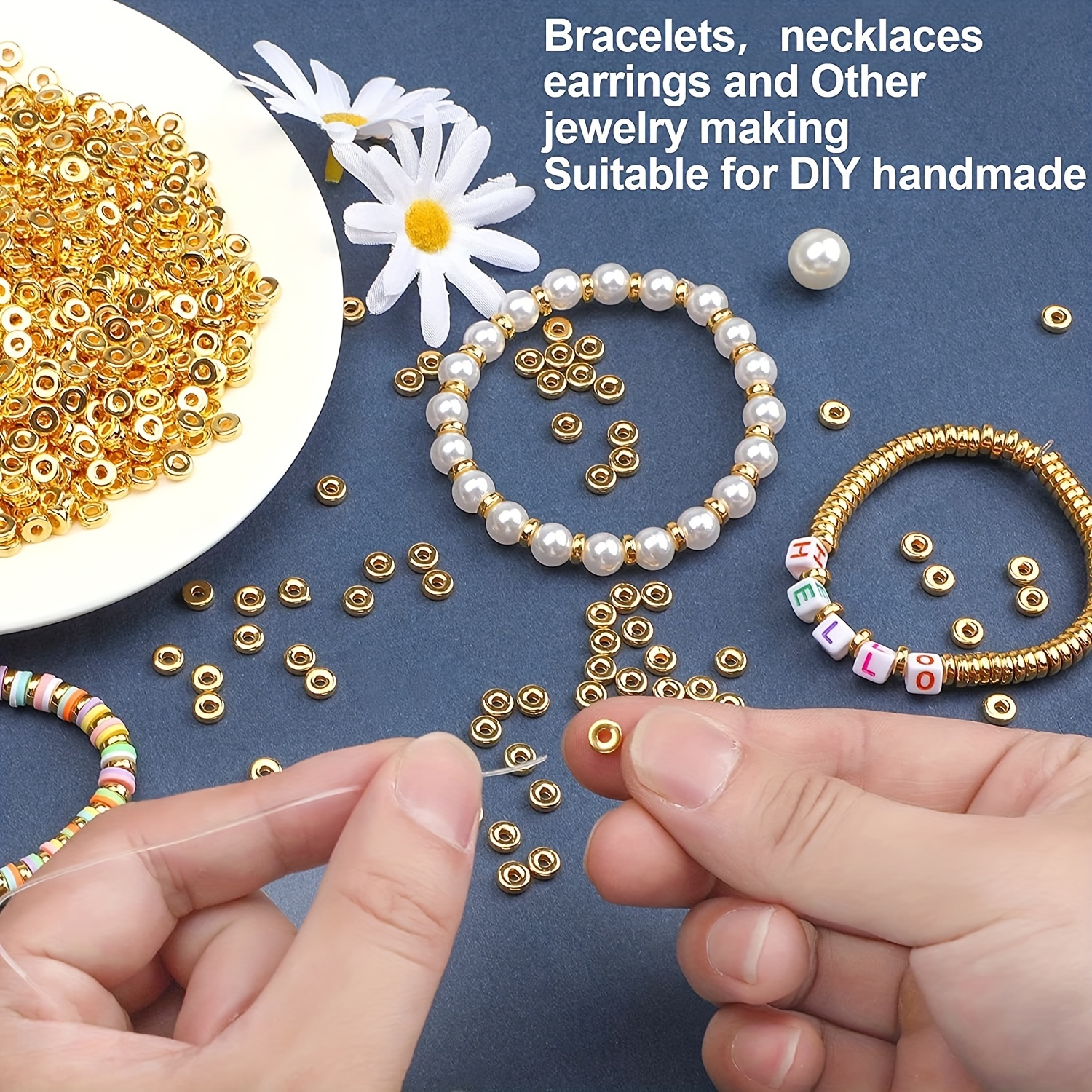 1500pcs Golden Flat Round Spacer Beads, DIY Craft Supplies