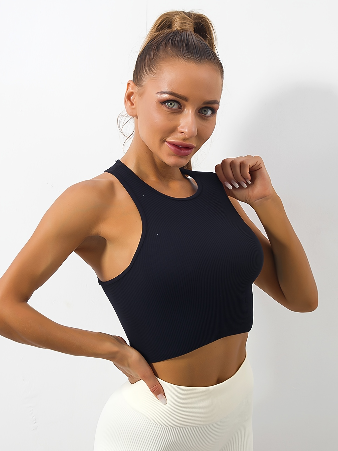 Solid Color Seamless Sports Top Women Summer Thin Short - Temu