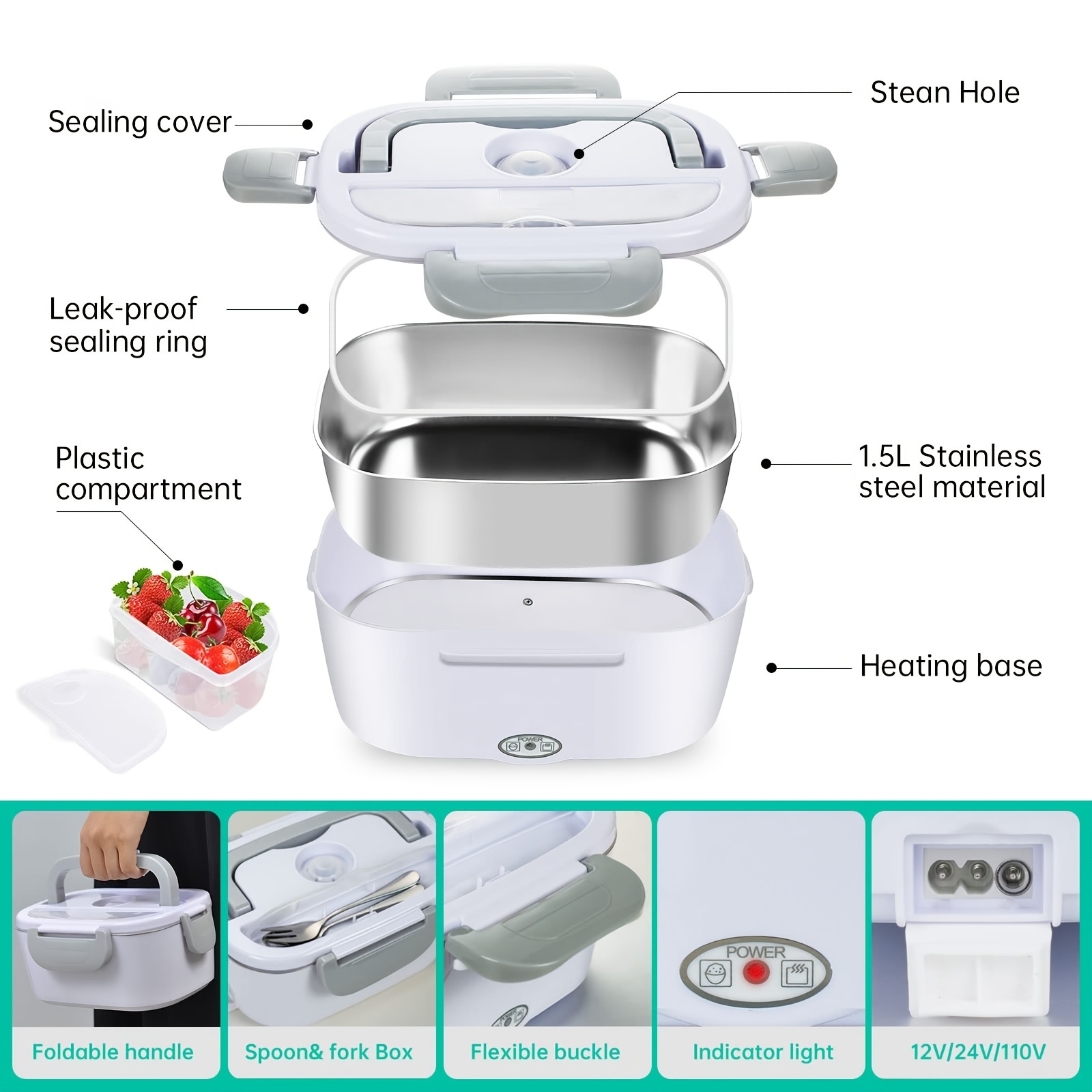  Electric Lunch Box, 3 in 1 Food Heater Portable