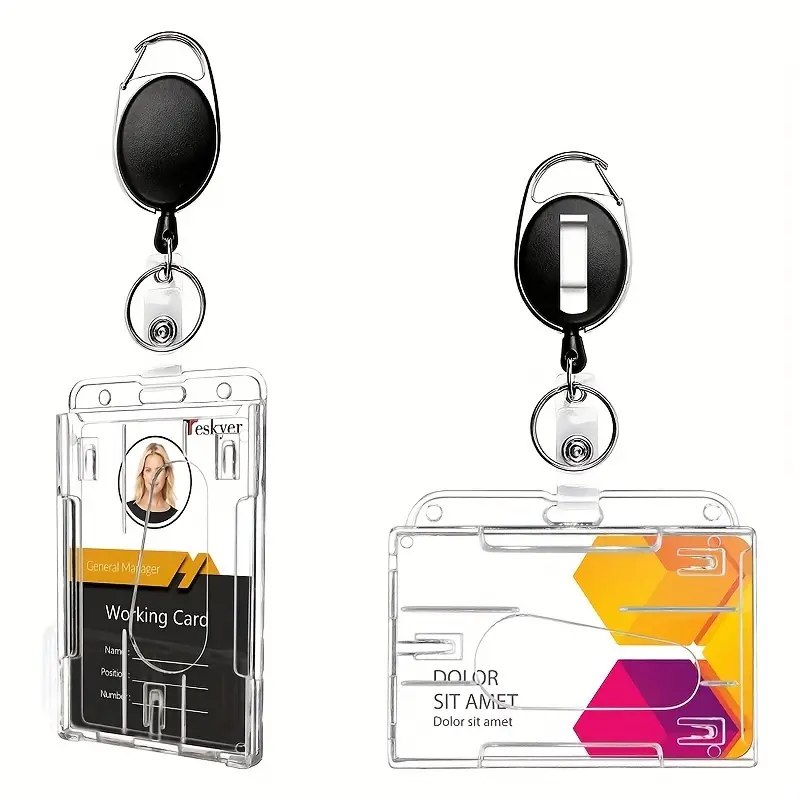 2 Set Heavy Duty Badge Holders With Retractable Badge Reel Clip Hard  Plastic ID Card Protector Thumb Slot Credit Card Holder For Nurse Doctor  Teacher