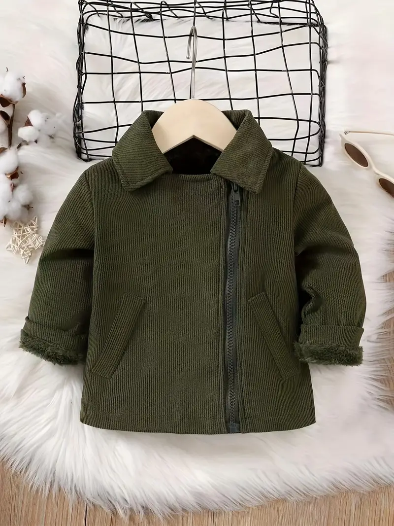 toddler baby boys plush autumn and winter outwear coat zip up stand collar jacket details 1