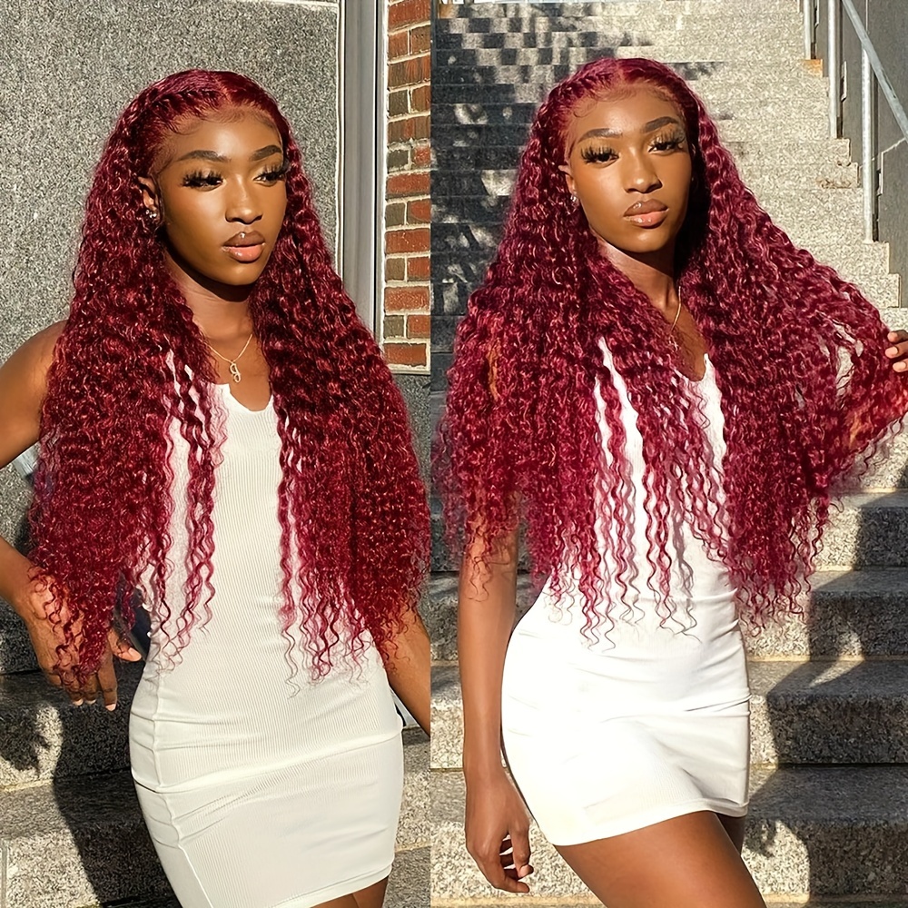 99j Burgundy Lace Front Human Hair Wigs Deep Wave Frontal - Temu