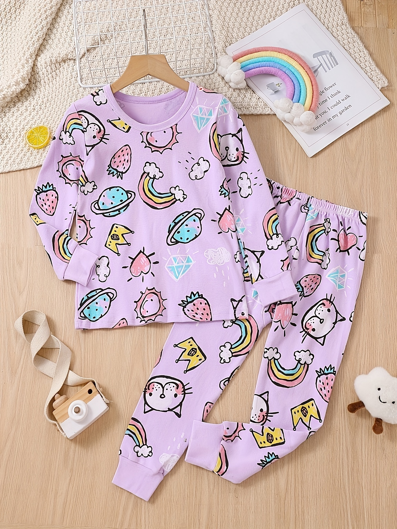 Toddler Kid Girls Pajama Set Cartoon Rainbow Unicorn Print - Temu