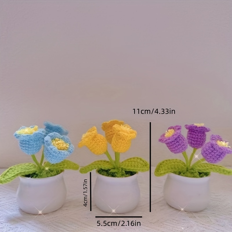 1pc Woolly Lily Small Pot Desktop Simulation Plant Decoration - Simulated Crochet Flower Ornament For Winter Christmas Xmas Home Decor
