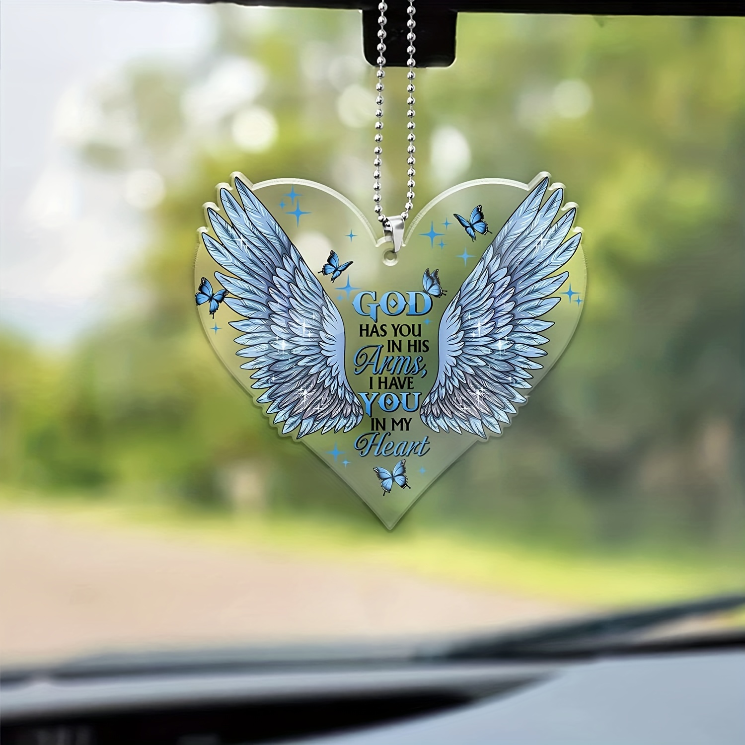 Ciondolo con ali d'angelo con incisione personalizzata di foto e testo,  ornamento da appendere per specchietto retrovisore per auto per ornamenti  natalizi per finestre di casa di automobili
