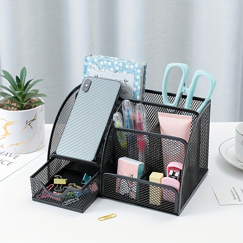 Office Desk Organizers And Accessories, Office Supplies Set With Pen  Holder, Phone Stand, Metal Mesh Desktop Organizers Caddy With 30 Paper  Clips, 20