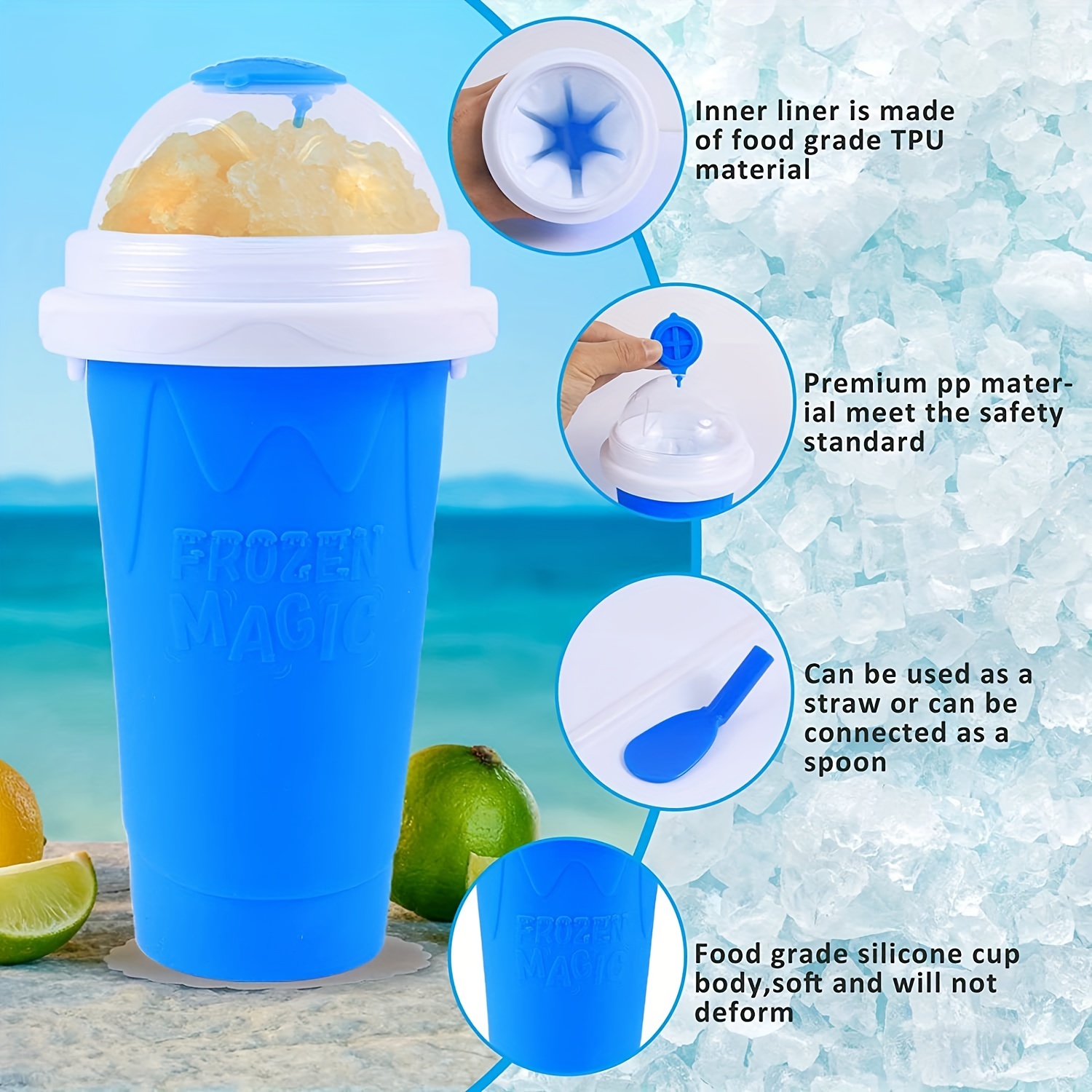 1pc Blue Silicone Smoothies Quick Freeze Cup, Double Layer Magic