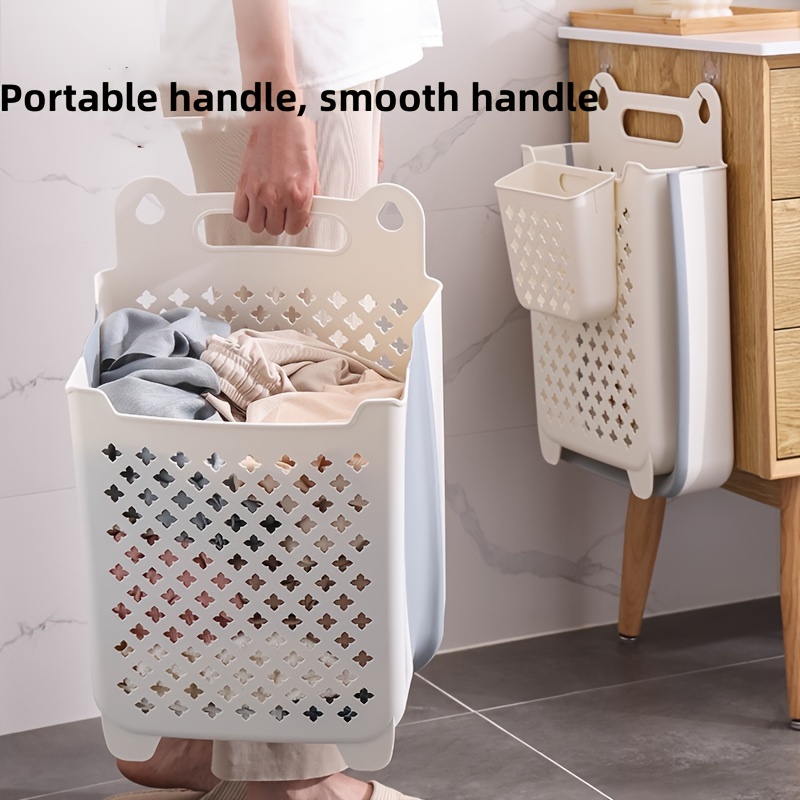 Wall Mounted Foldable Laundry Basket, Hollow Out Breathable Dirty Clothes  Storage Basket, Punch-free Household Plastic Laundry Hamper - Temu Belgium