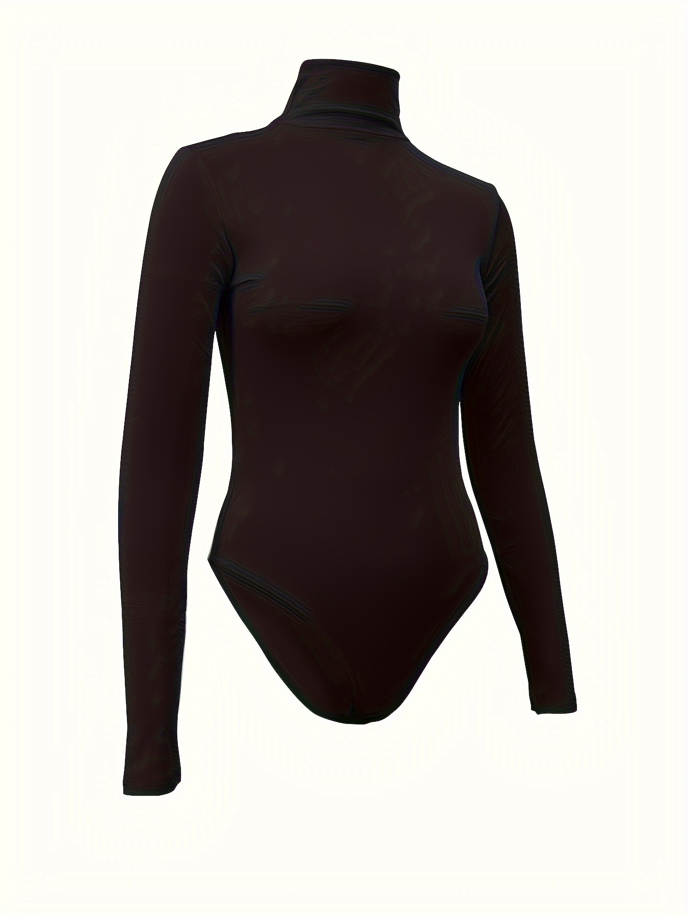 Fashion 12 Colors Women Mock Turtle Neck Top Skinny Leotard Bodysuit Long  Sleeve Romper Solid Stretchy Basic Turtleneck XL-Black