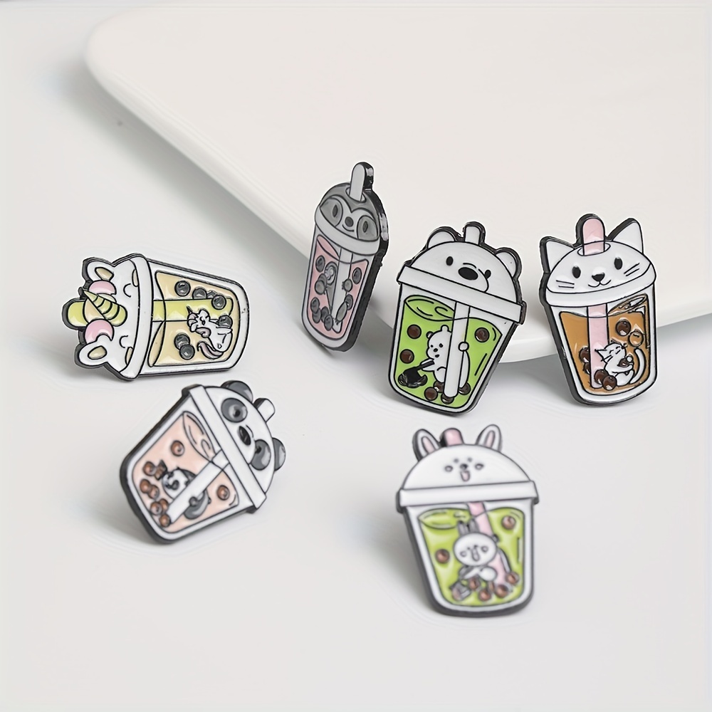 Adorable Enamel Pins With Cartoon Milk Panda Cats And - Temu