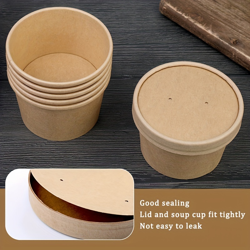 Prgery 50 Pack Disposable Soup Cups, 8 Oz Paper Ice Cream Cups, Disposable Paper Food Containers With Vented Lid, Snack Bowls For Party Treat, Travel, Picnic, Great For Hot Soup,Ice Cream,Dessert