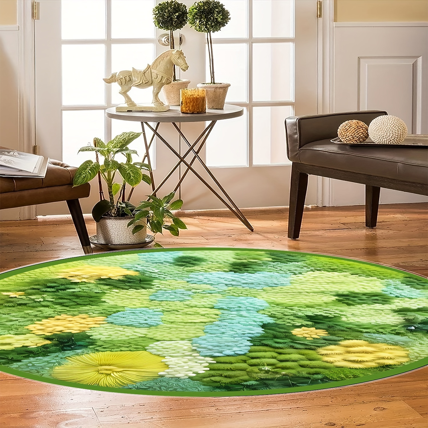 Abstract Contemporary Round Rugs, Modern Area Rugs under Coffee