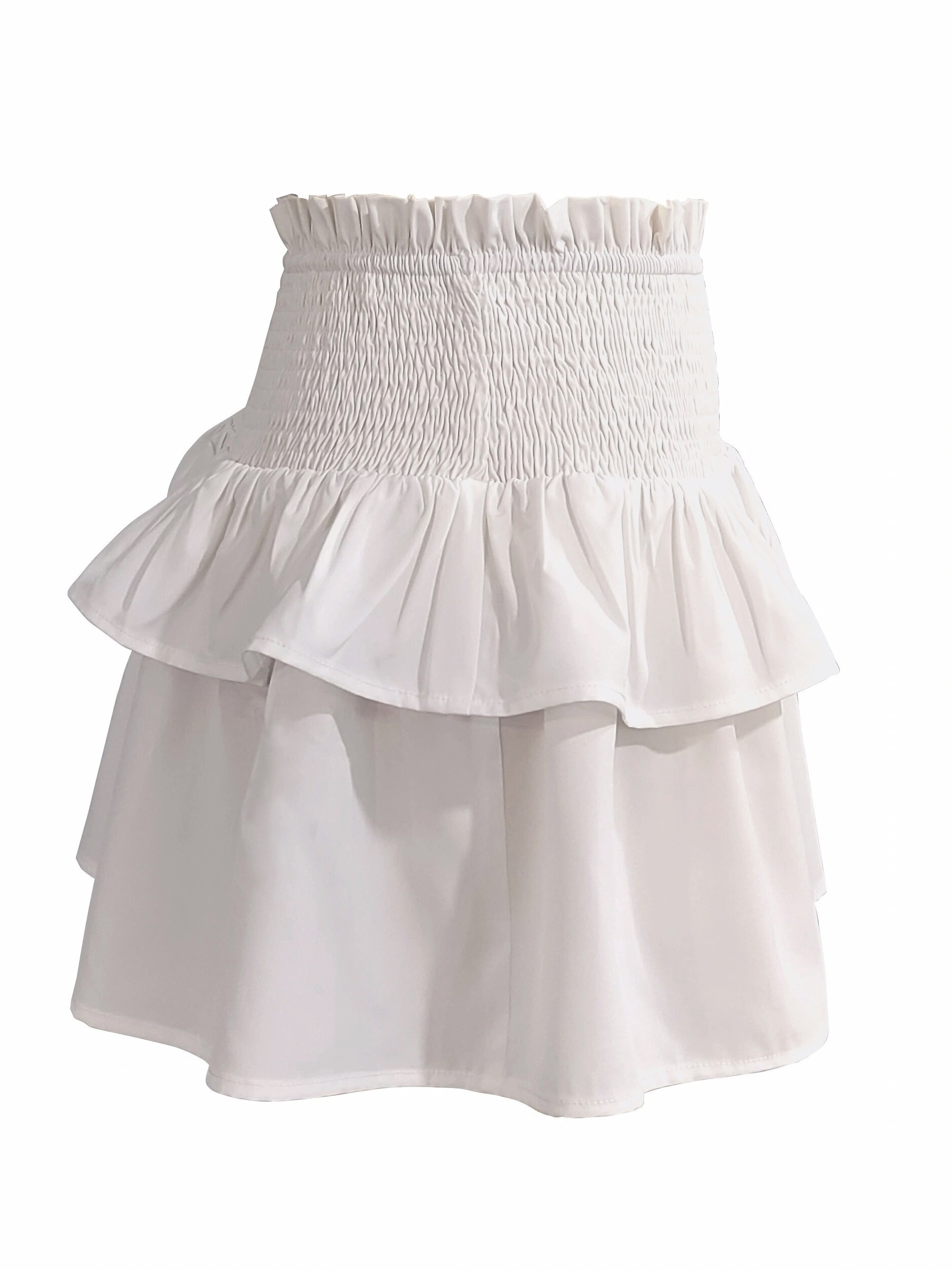 Solid Layered Ruffle Hem Skirt Sweet Shirred Skirt Spring - Temu