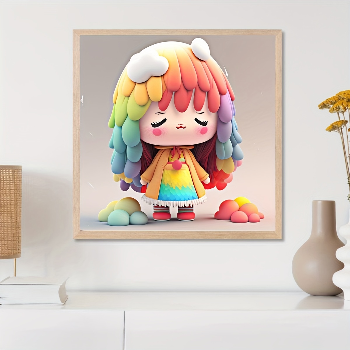 Completed & Framed Diamond Painting Rainbow Girl 