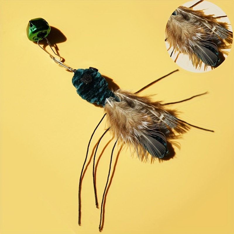 Simulation Insect Cat Artificial Fiber Feather Toys • 2 Interchangeable Interactive Cat Feather Teasing Wands • Retractable Fishing Rod Sticks • Bug with Bells • Fun Toys for Cats And Kittens • Without Battery