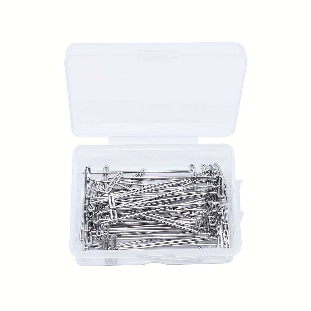 100pcs Wig T-Pins 2 inch with Plastic Storage Box Silver Stainless Steel T Pins for Blocking Knitting Sewing Modelling Office Wall Crafts Wig Pins