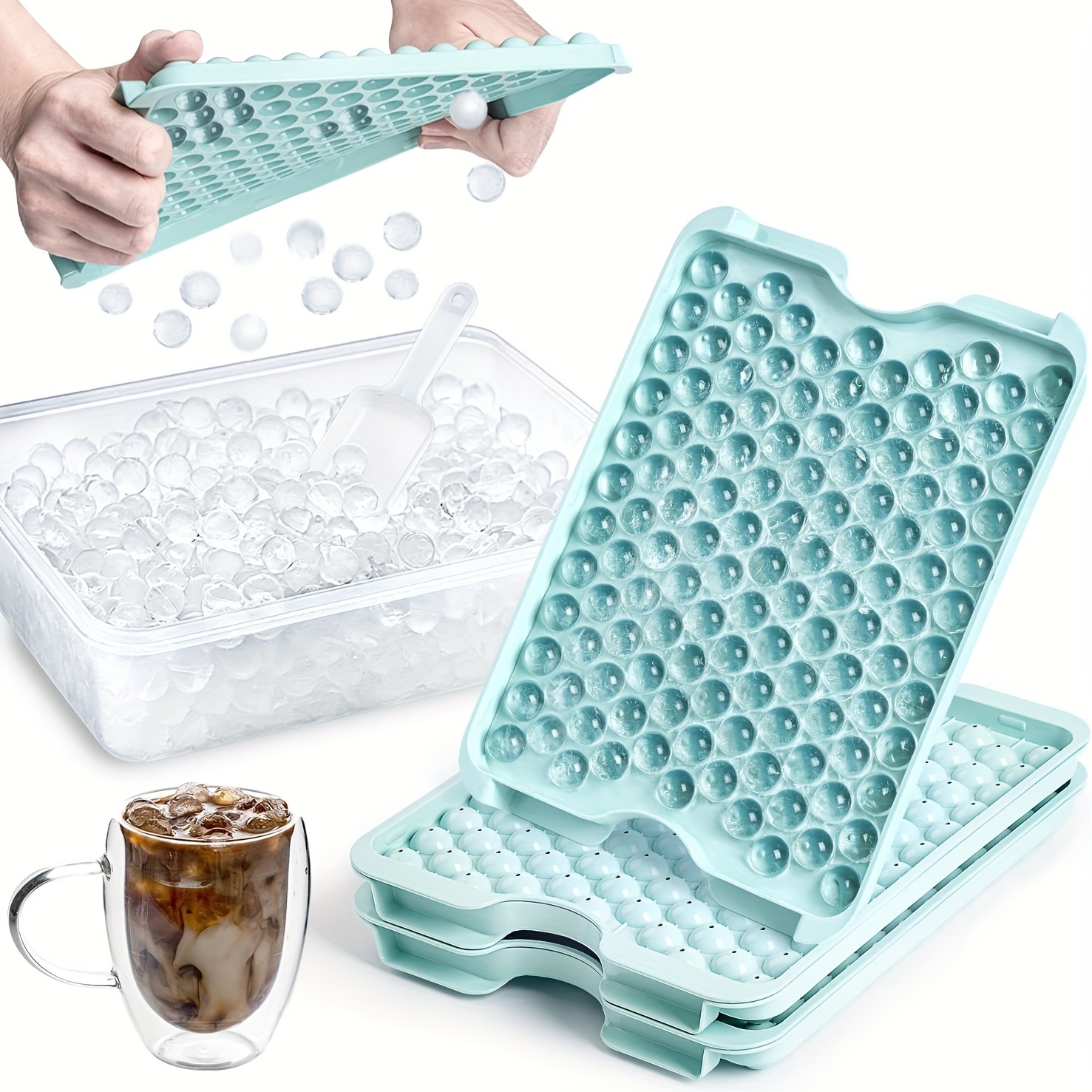1pc Mini Ice Cube Tray With Lid And Trash Can, Ice Trays For Refrigerator 3  Pack, Upgraded Version 123X3 Pieces Small Round Ice Cube Tray Easy To Remo