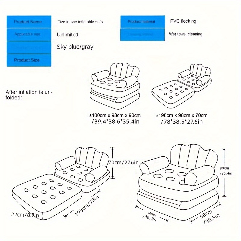 1pc Sofá Cama Plegable Inflable Lazy Individual Puede Ser - Temu