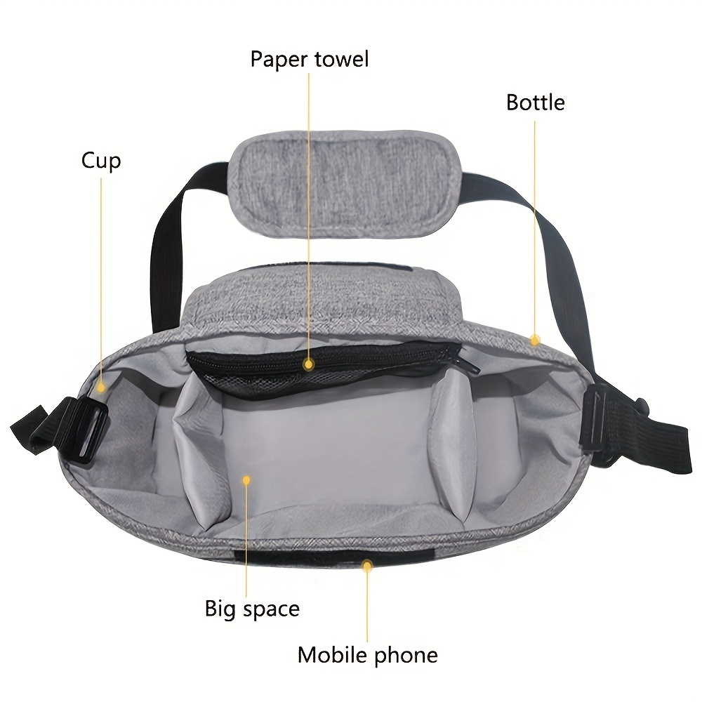 Sac de rangement pour poussette - Grande capacité de 11 l - Pour  accessoires de bébé - Avec 2 porte-gobelets profonds et sangle d'épaule -  Convient à