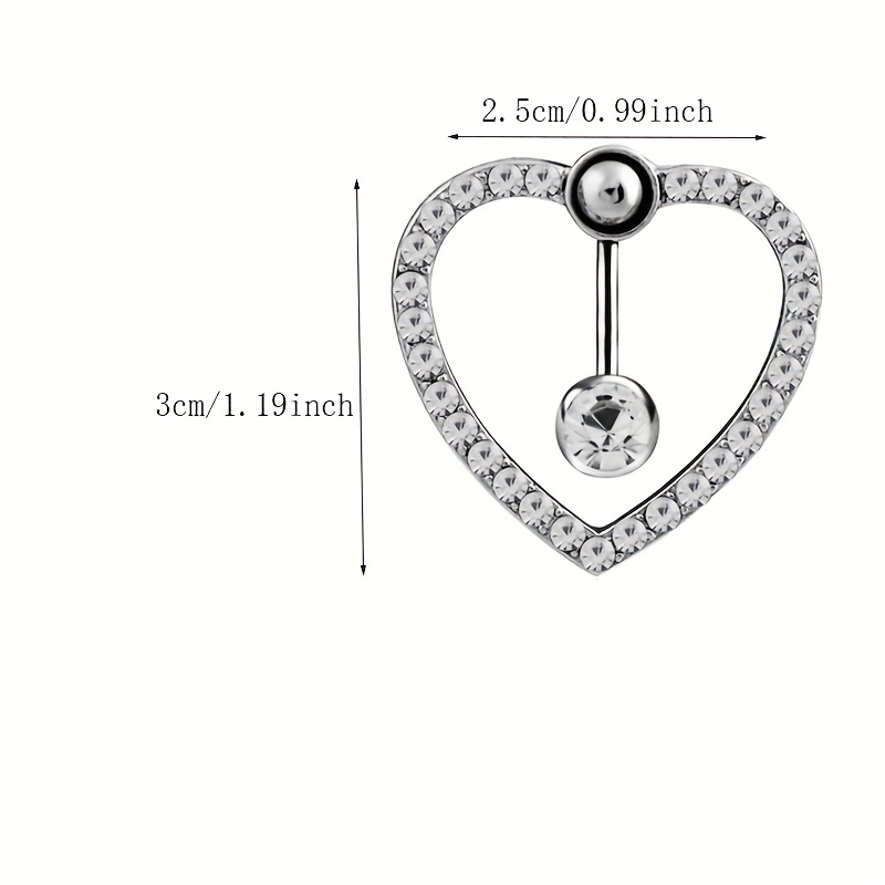 Hollow Out Love Heart Shape Belly Button Ring, Zircon Inlaid Navel Piercing