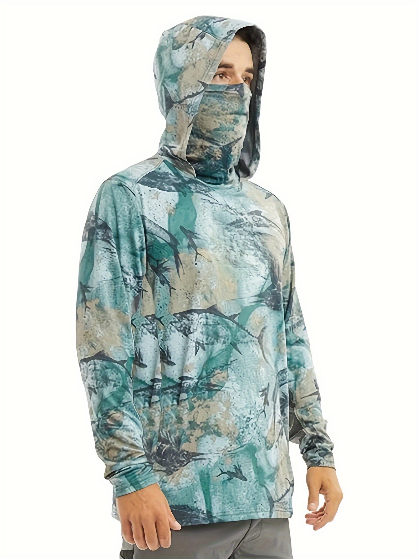 Men's Tie Dye Long Sleeve Hoodie Mask Sun Protection Fishing - Temu