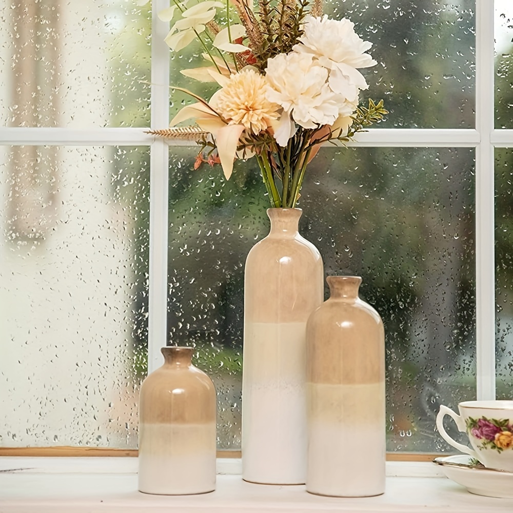 Jarrón de cerámica blanca para decoración de jarrones de flores para granja  rústica moderna, jarrón decorativo para hierba de las pampas y flores