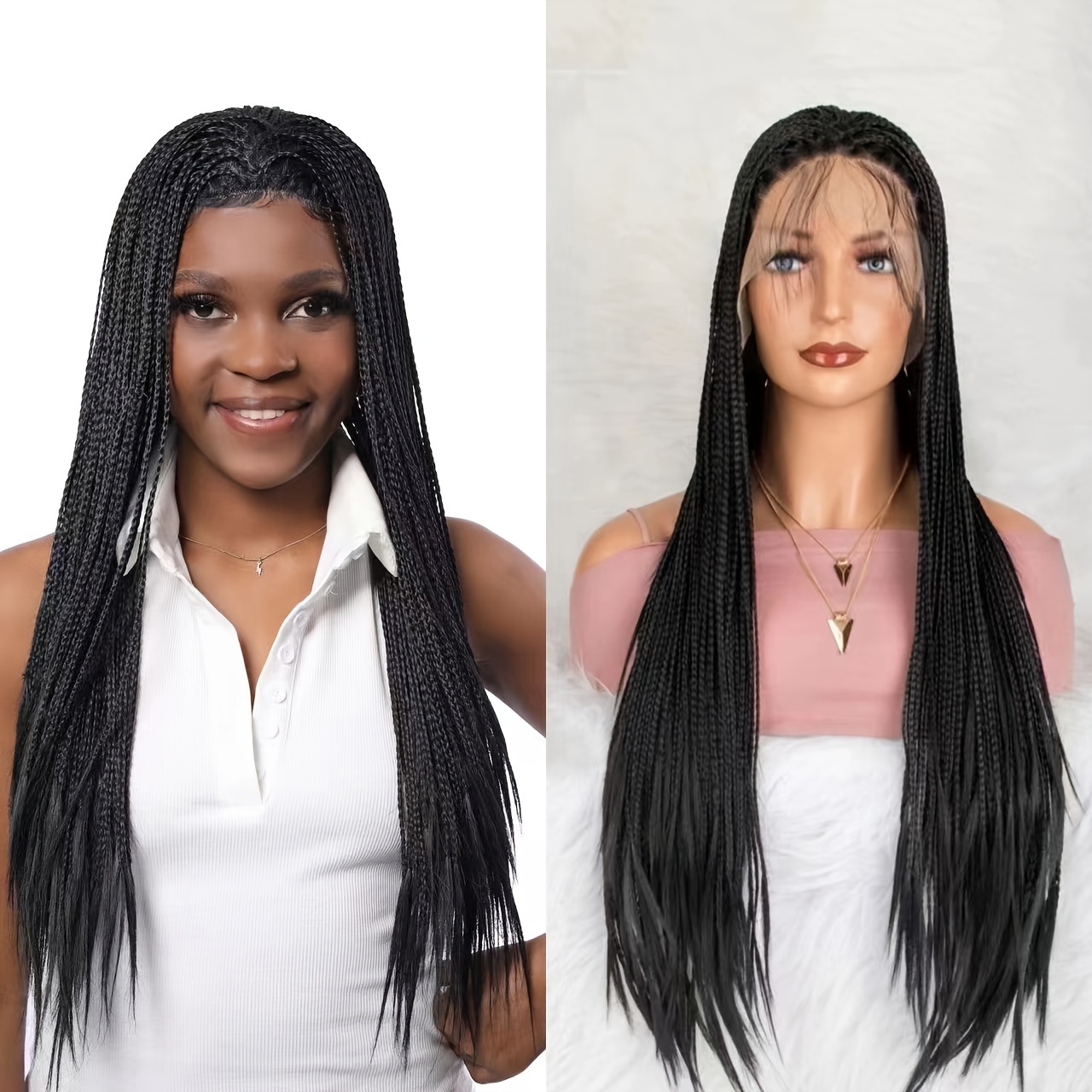 Full Long Knotless Classic Box Braid Synthetic Lace Wig Easy - Temu