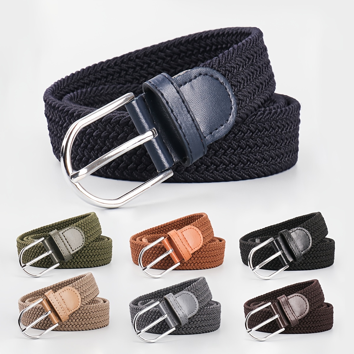  Cinturón elástico tejido elástico de cuero para hombre, cinturón  ancho de lona elástica para hombre, correa elástica casual (talla : 40  pulgadas/39.4 in, color: 4) : Ropa, Zapatos y Joyería