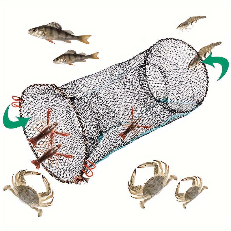 Fishing Net Foldable Fishing Net Crab Shrimp Trap Cage Outdoor Fish Catcher  Network Mesh Portable Easy Fishing Carrying Fish Landing Net