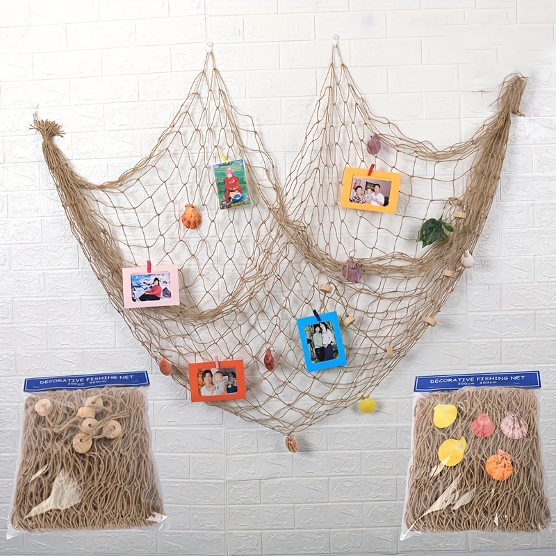Fish Net Wall Decoration with Seashells Natural Fish Net Party Hanging Decor