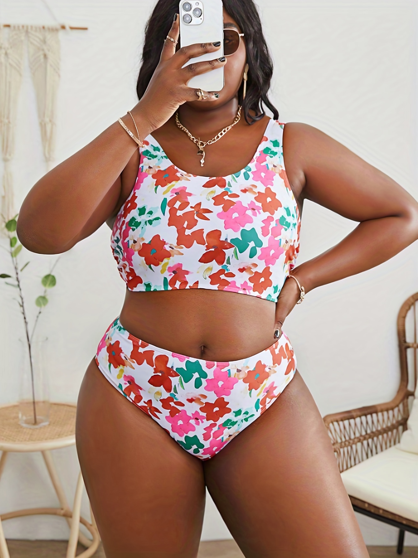 Women's Plus Size Bikini Swimsuits Floral Print 2 Piece Tankini