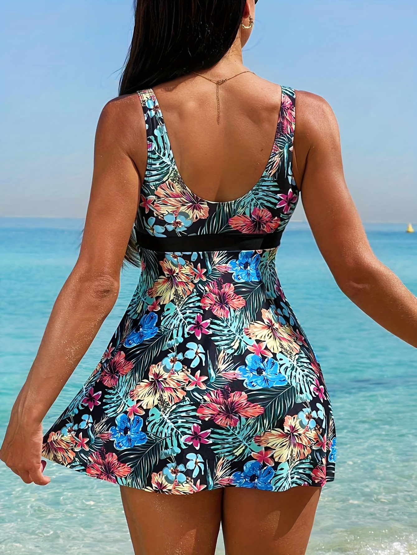 Tropical Print Fashion Two Piece Set Tankini, Bow Tie Front Skirted Boxer  Short Bottom Swimsuits, Women's Swimwear & Clothing