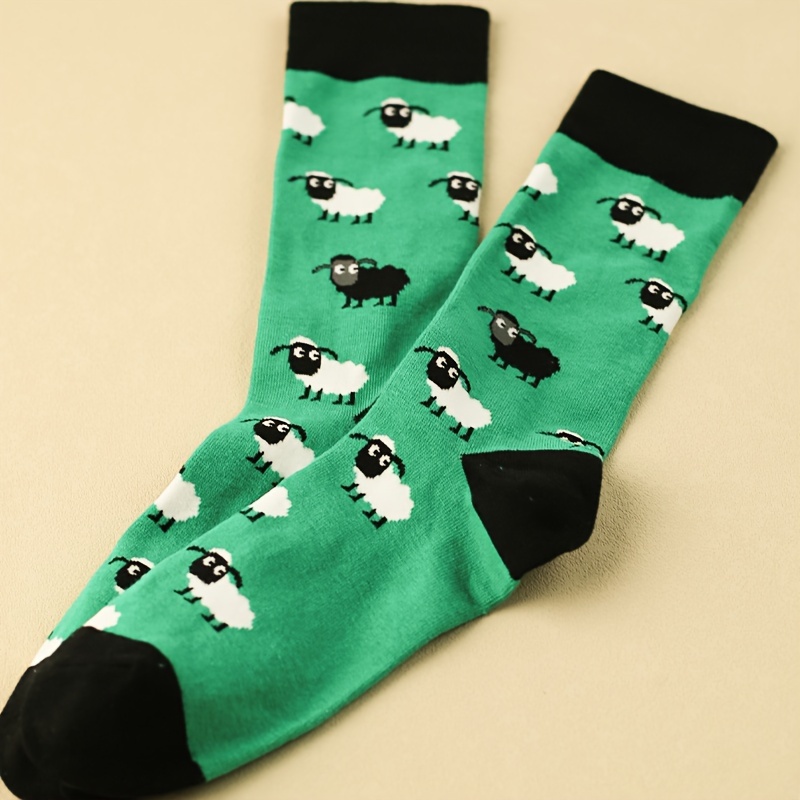 

Eid Al-adha 1/2/3 Pairs Of Men's Trendy Cartoon Sheep Pattern Crew Socks, Breathable Comfy Casual Street Style Unisex Socks For Men's Outdoor Wearing All Seasons Wearing