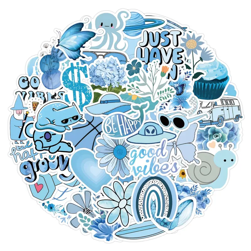 Blue Sticker Pack Cute Blue Stickers Waterproof 100% Vinyl - Temu