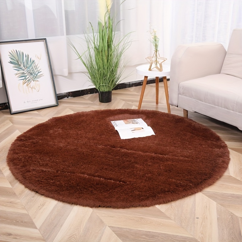 plush round area rug soft machine washable fluffy carpet for bedroom living room decor details 3