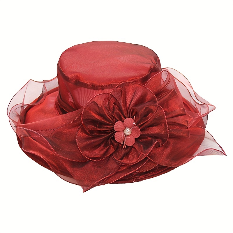 Mesh Flower Organza Sun Hat Solid Ruffles Derby Hat