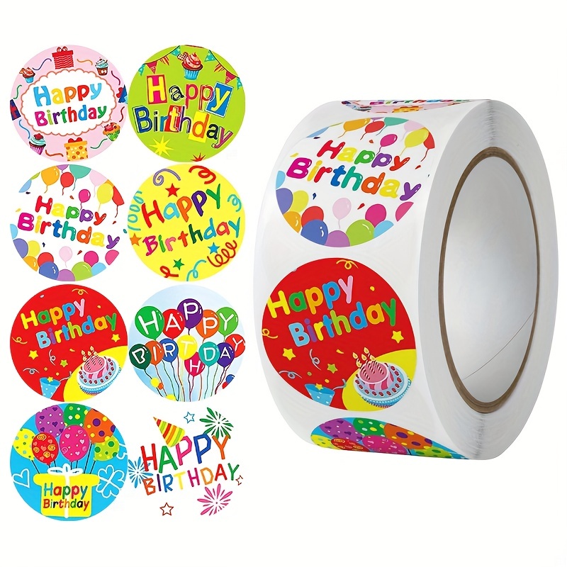 500 Pcs Round Happy Birthday Stickers Roll Self Adhesive Birthday