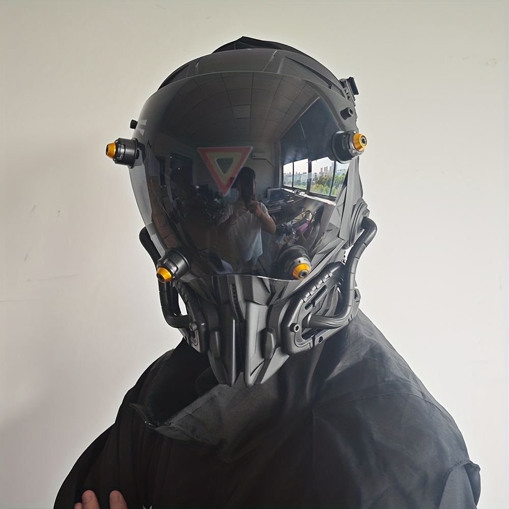 Cyberpunk LED Mask Unisex Black Futuristic Mask Halloween Party Cosplay Costume Props Helmet,Temu
