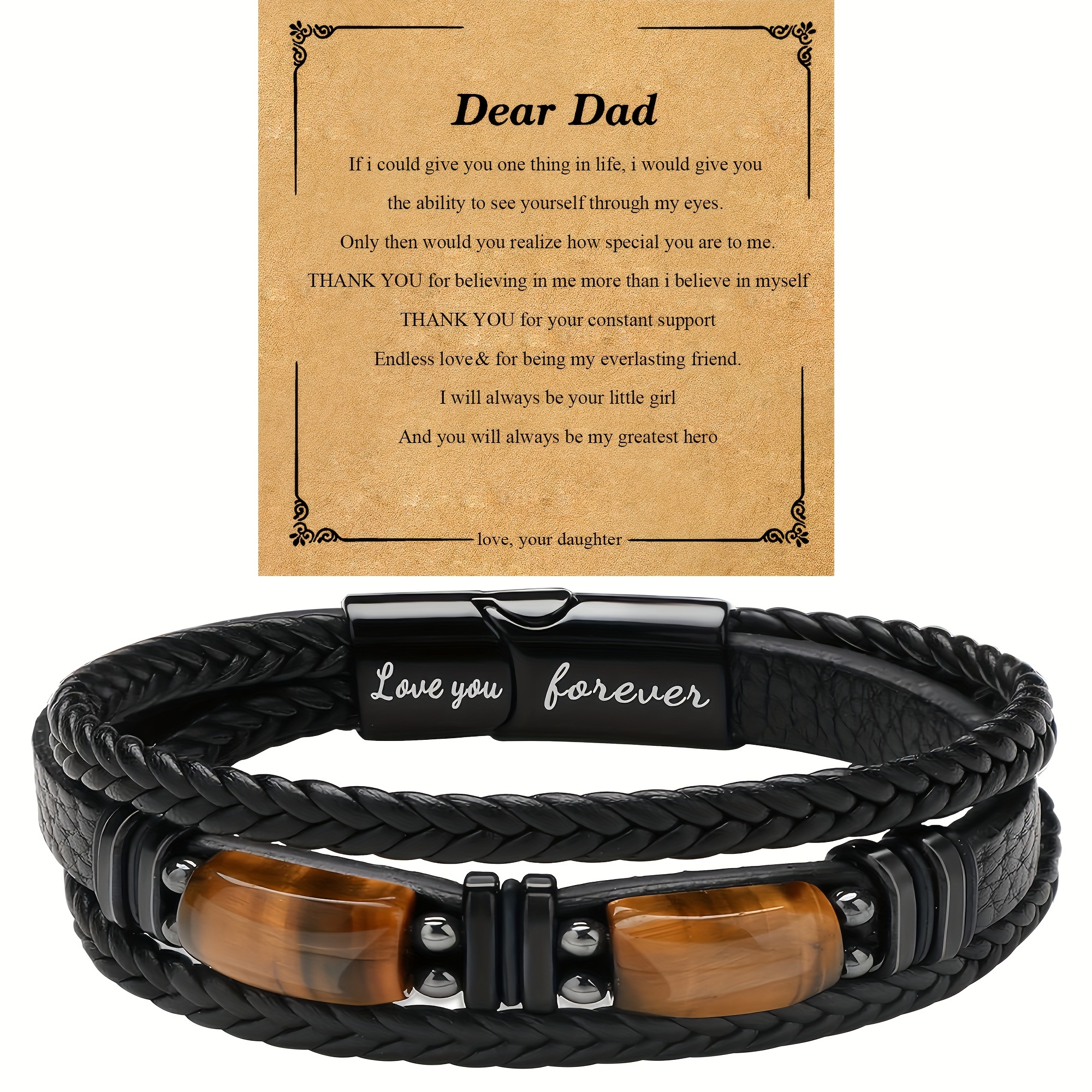 Gifts for Dad Gifts from Daughter Birthday Gift Bracelets for Men Fathers Day Tiger Eye Cool Gifts for Dad Who Wants Nothing Best Dad Ever to My Dad