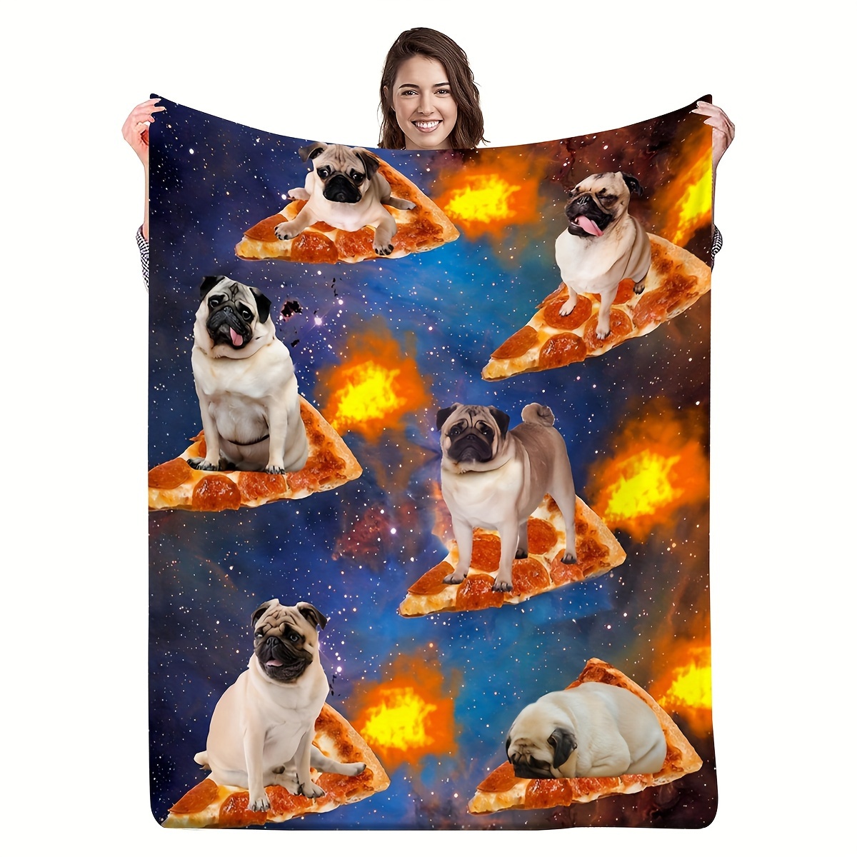 

Vintage Style Pug On Pizza Flannel Blanket – Soft Blanket, Funny Gift Blanket For All