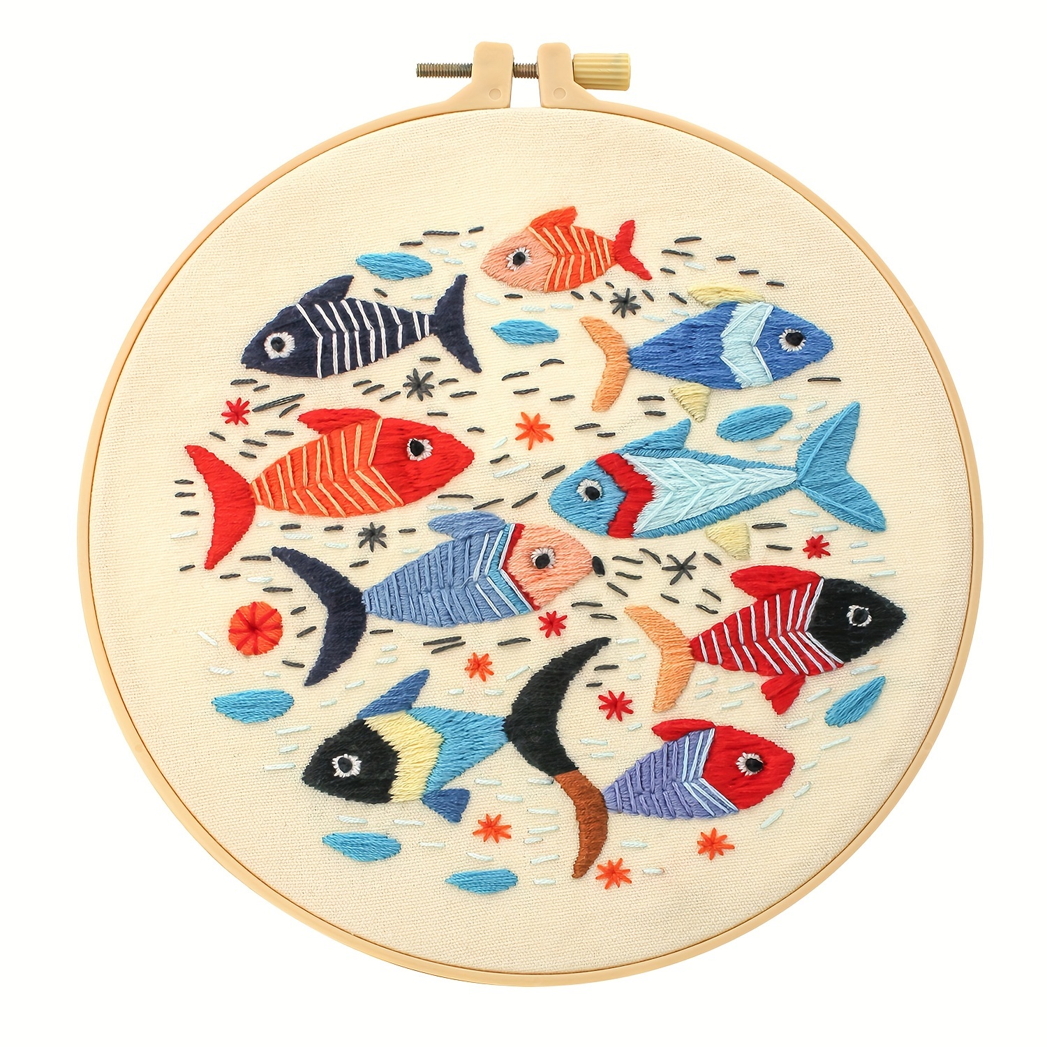 TEMU 1pc Embroidery Kit, 20x20cm/7.9x7.9inches And Plant Pattern Handmade Diy Art For Adult Beginners, With Instructions, Embroidery Hoop, Thread And