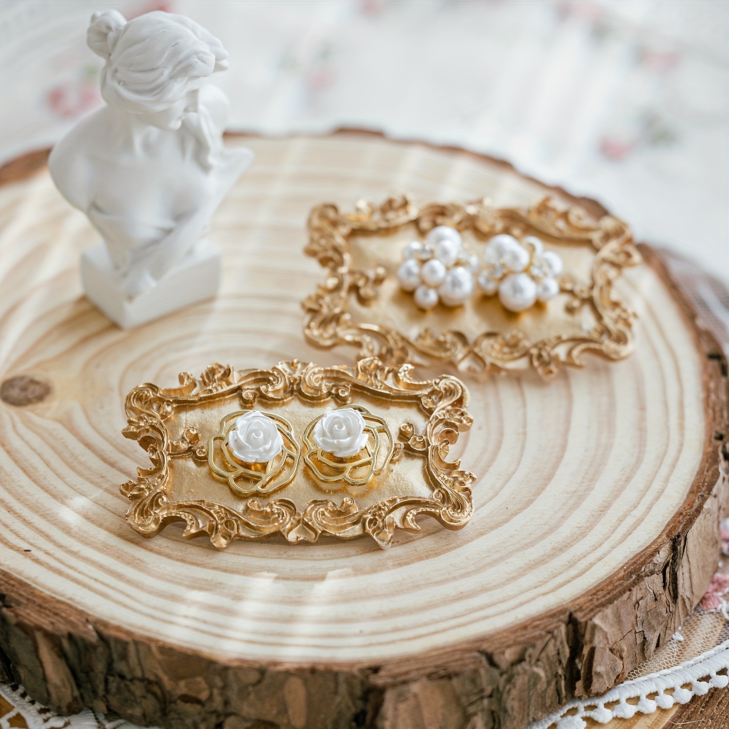  Organizador de joyas, caja de almacenamiento de madera de 2  capas con soporte de árbol de joyería de 6 niveles, para exhibición de  joyería, collares, pulseras, anillos y aros : Ropa