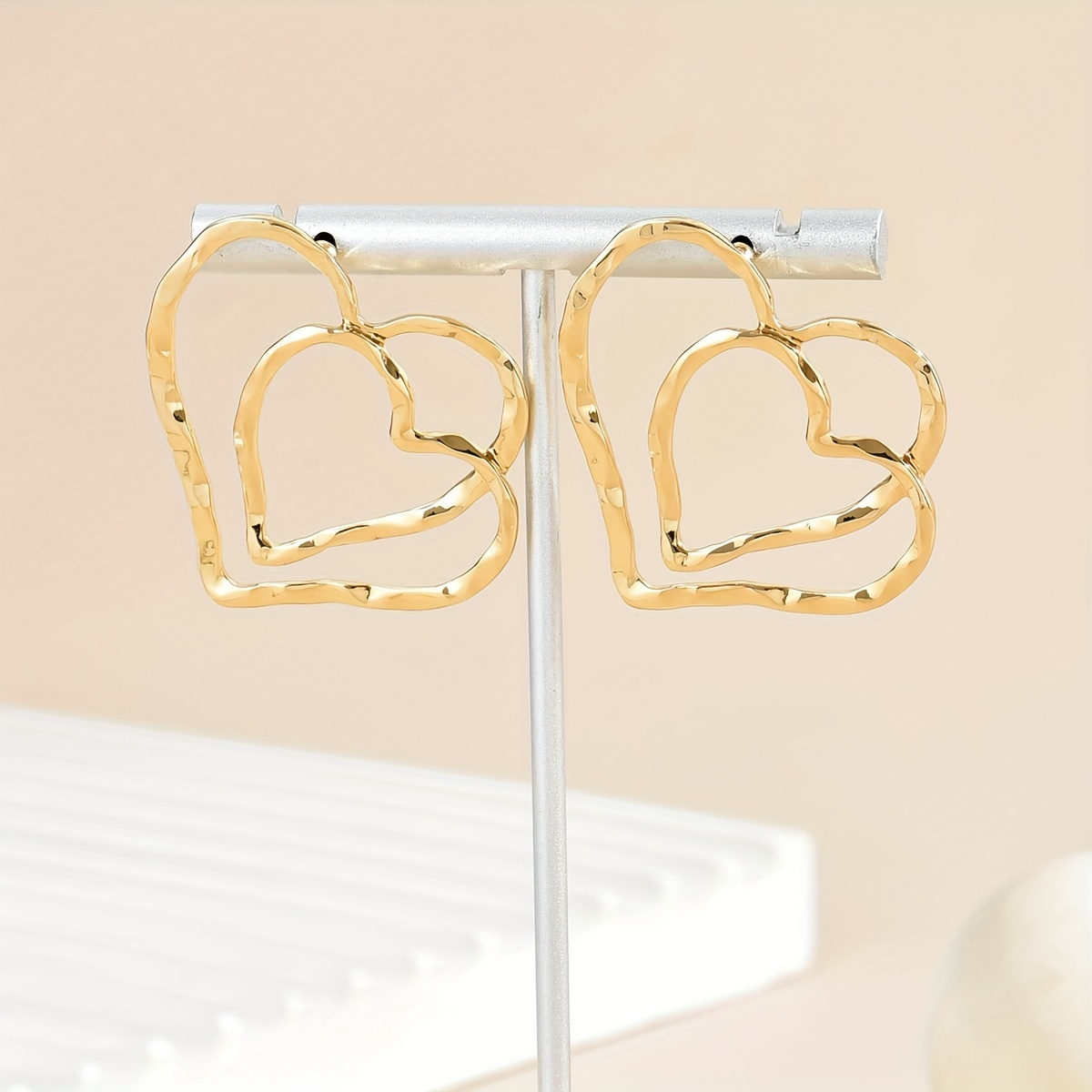 Fashion Easy Style Ear Jewelry Hollow Double-layer Heart Stud Earrings Temperament Aesthetic