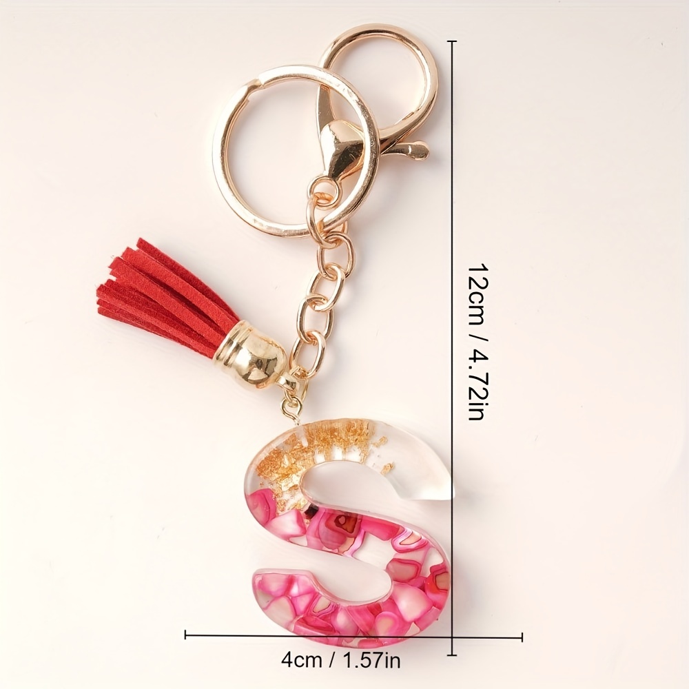 1pc Initial Letter Shape Keychains A-M English Letter Keychain Pendant with Plush Ball Resin Pendant Bag Purse Ornament,Temu