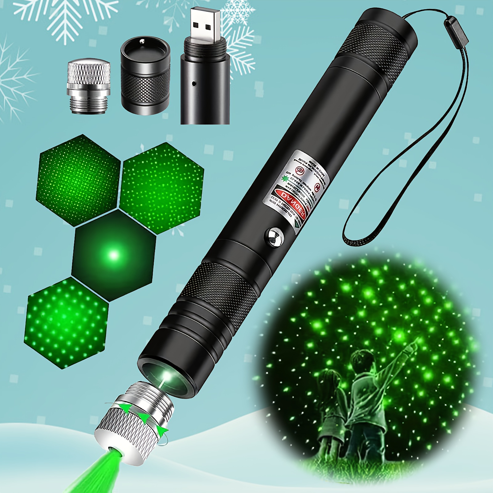 Puntero láser de alta potencia, puntero láser verde táctico de largo  alcance, láser recargable de una sola pulsación, encendido y apagado,  linterna