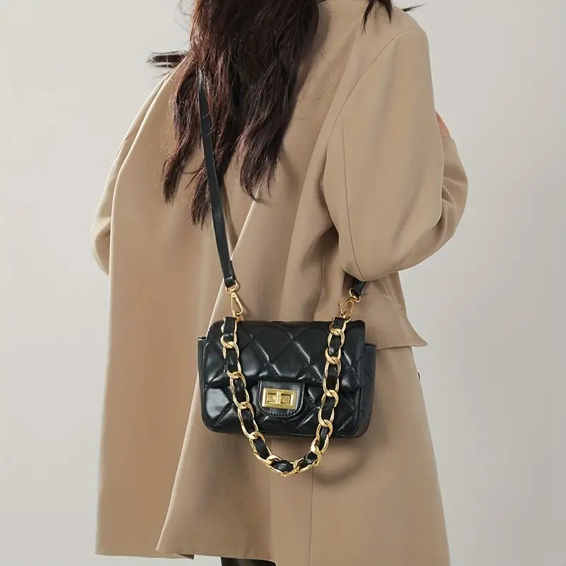 Luxury Quilted Crossbody Bag, Mini Chain Shoulder Bag, Women's Rhombus Square  Purse With Turn Lock - Temu